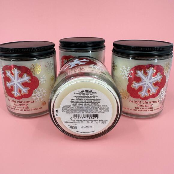 Bright Christmas Morning Candle Bath & Body Works Single Wick Jar 7oz Lot of 4 - Picture 3 of 3